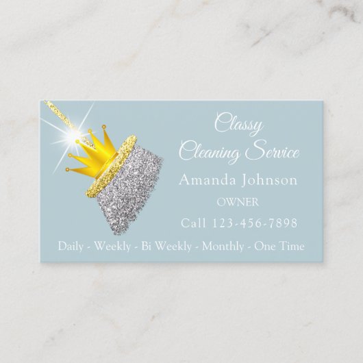 Classy Cleaning Service Maid Silver Broom Crown Visitekaartje (Voorkant)