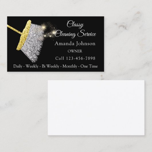 Classy Cleaning Service Maid Silver Gold Black Visitekaartje (Voorkant / Achterkant)