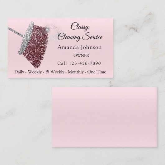 Classy Cleaning Service Residential Silver Pink Visitekaartje (Voorkant / Achterkant)