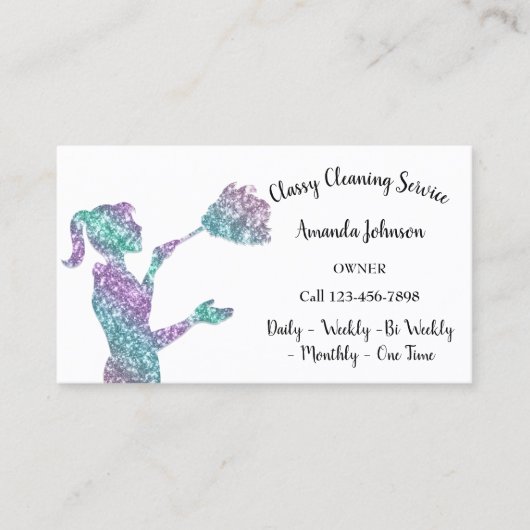 Classy Cleaning Services Glitter Logo Maid Visitekaartje (Voorkant)