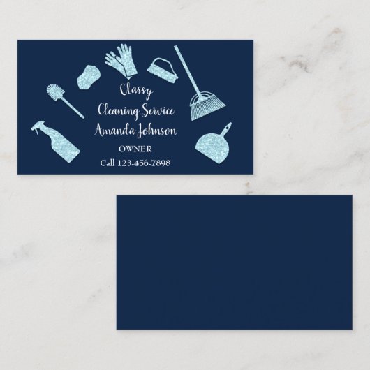 Classy Cleaning Services Gold Glam Blue Visitekaartje (Voorkant / Achterkant)