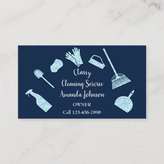 Classy Cleaning Services Gold Glam Blue Visitekaartje (Voorkant)