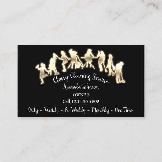 Classy Cleaning Services Gold Logo Maid Black Neon Visitekaartje (Voorkant)