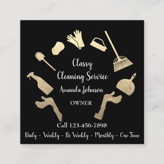 Classy Cleaning Services Gold Logo Maid Black Vip Vierkante Visitekaartje (Voorkant)