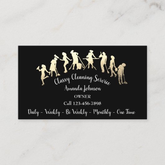 Classy Cleaning Services Gold Logo Maid Black Visitekaartje (Voorkant)