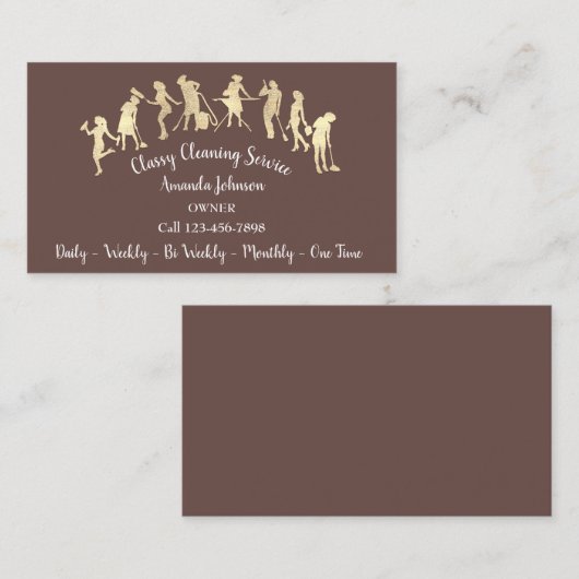 Classy Cleaning Services Gold Logo Maid Brown Visitekaartje (Voorkant / Achterkant)