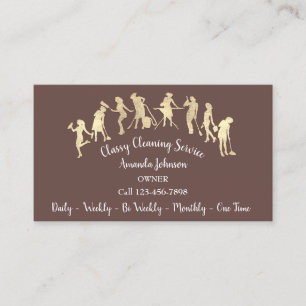 Classy Cleaning Services Gold Logo Maid Brown Visitekaartje