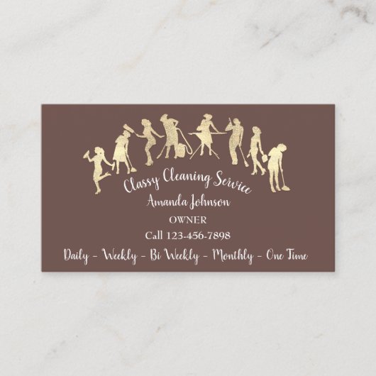 Classy Cleaning Services Gold Logo Maid Brown Visitekaartje (Voorkant)