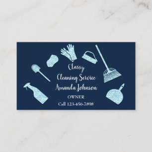 Classy Cleaning Services Gold Logo Maid Glam Blue Visitekaartje