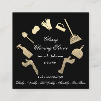 Classy Cleaning Services Gold Logo Maid House Vierkante Visitekaartje