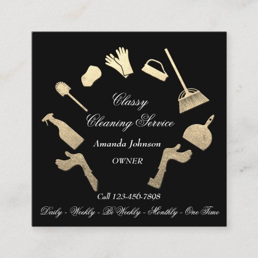 Classy Cleaning Services Gold Logo Maid House Vierkante Visitekaartje (Voorkant)