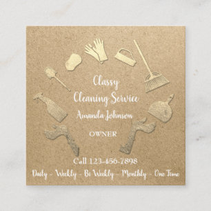 Classy Cleaning Services Gold Logo Maid Kraft Eco Vierkante Visitekaartje
