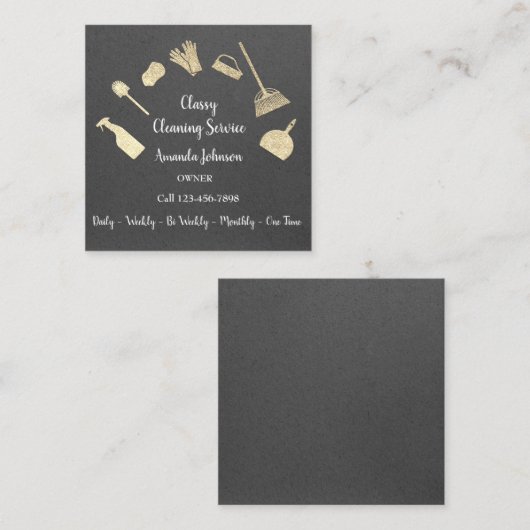 Classy Cleaning Services Gold Logo Maid Kraft Grey Vierkante Visitekaartje (Voorkant / Achterkant)
