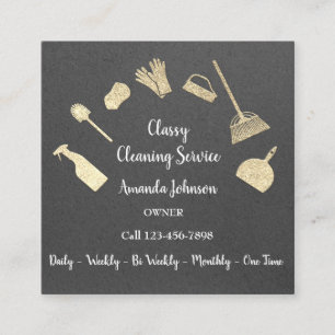 Classy Cleaning Services Gold Logo Maid Kraft Grey Vierkante Visitekaartje