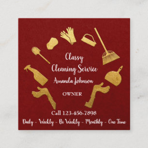 Classy Cleaning Services Gold Logo Maid Kraft Red Vierkante Visitekaartje