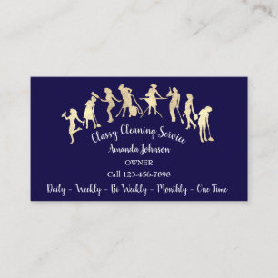 Classy Cleaning Services Gold Logo Maid Navy Visitekaartje