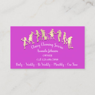 Classy Cleaning Services Gold Logo Maid Pink 3D Visitekaartje