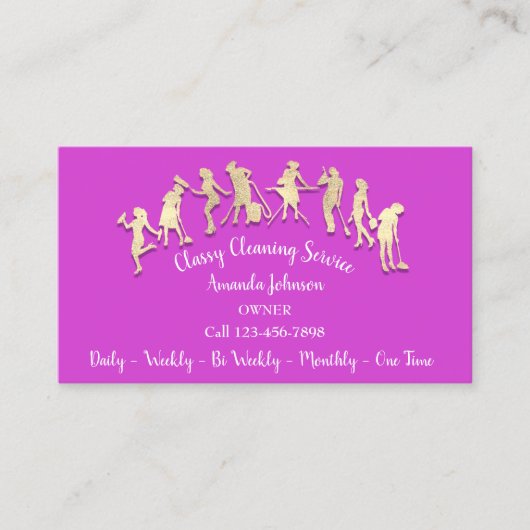 Classy Cleaning Services Gold Logo Maid Pink 3D Visitekaartje (Voorkant)