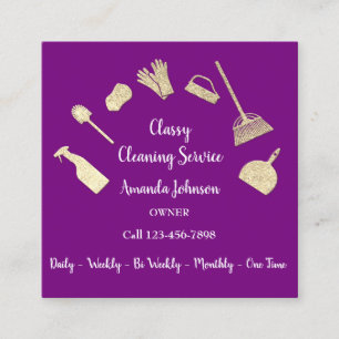 Classy Cleaning Services Gold Logo Maid Pink Berry Vierkante Visitekaartje