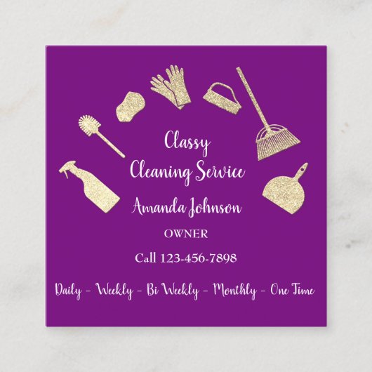 Classy Cleaning Services Gold Logo Maid Pink Berry Vierkante Visitekaartje (Voorkant)