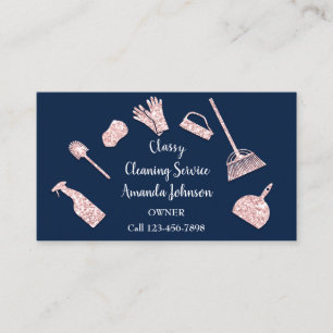 Classy Cleaning Services Gold Logo Maid Pink Blue Visitekaartje