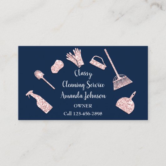 Classy Cleaning Services Gold Logo Maid Pink Blue Visitekaartje (Voorkant)