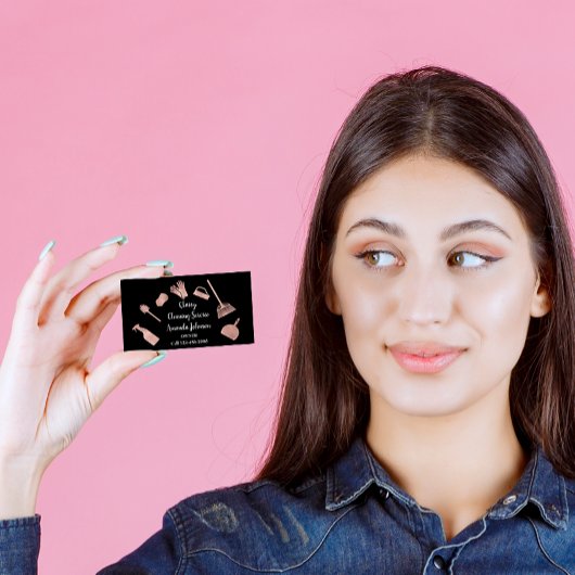 Classy Cleaning Services Gold Logo Maid Pink Rose Visitekaartje