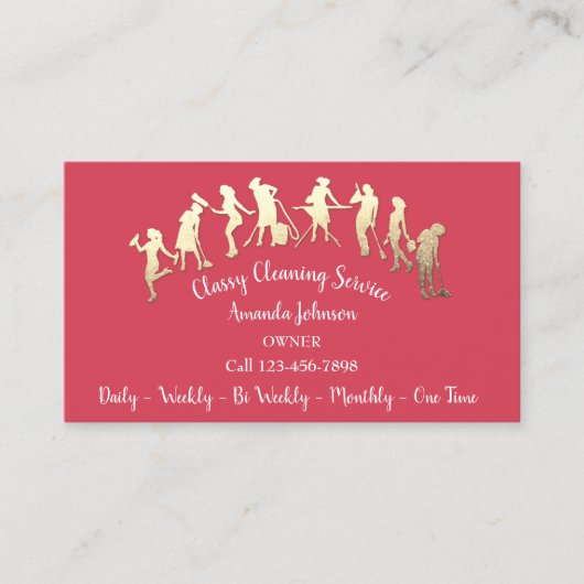 Classy Cleaning Services Gold Logo Maid Pink Visitekaartje (Voorkant)