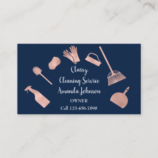 Classy Cleaning Services Gold Logo Maid Roos Blue Visitekaartje (Voorkant)