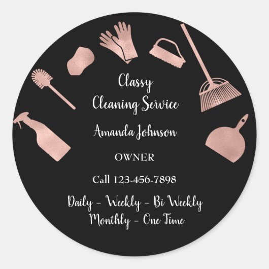Classy Cleaning Services Gold Logo Maid Roos Glam Ronde Sticker (Voorkant)