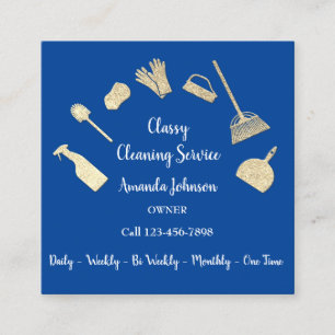 Classy Cleaning Services Gold Logo Maid Royal Blue Vierkante Visitekaartje