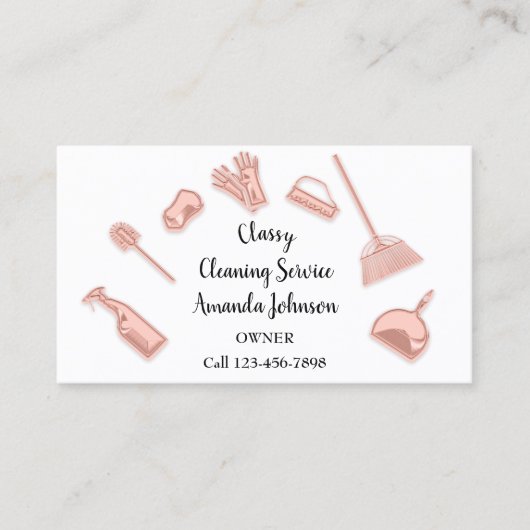 Classy Cleaning Services Gold Logo Maid White Rose Visitekaartje (Voorkant)