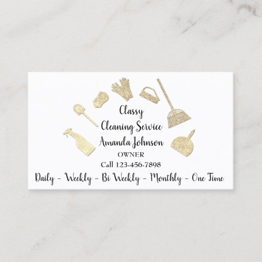 Classy Cleaning Services Gold Logo Maid White Visitekaartje (Voorkant)
