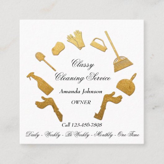 Classy Cleaning Services Golden Logo Maid House Vierkante Visitekaartje (Voorkant)