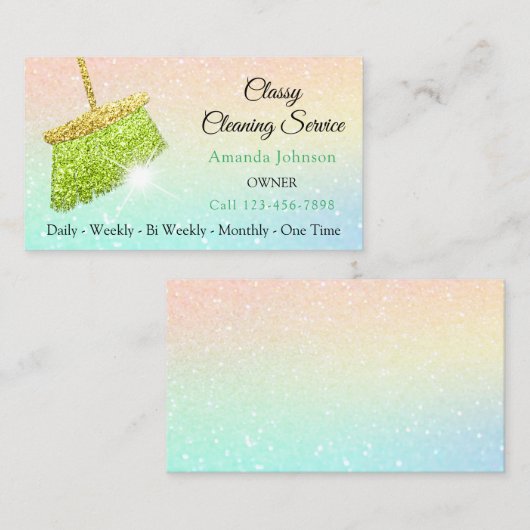 Classy Cleaning Services Holograaf Ombre Glitter Visitekaartje (Voorkant / Achterkant)