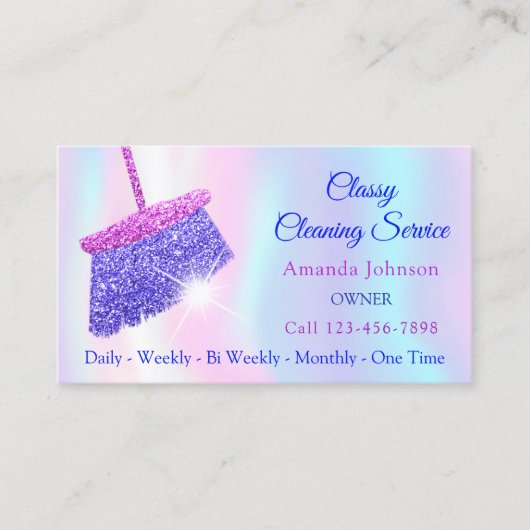 Classy Cleaning Services Holografen Blue Glitter Visitekaartje (Voorkant)