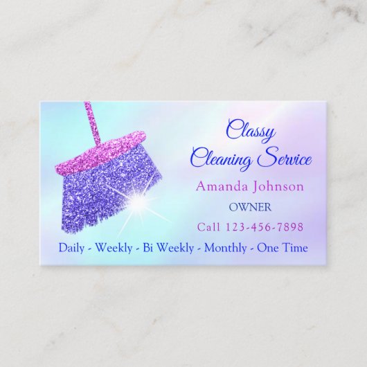 Classy Cleaning Services Holografen Blue Glitter Visitekaartje (Voorkant)