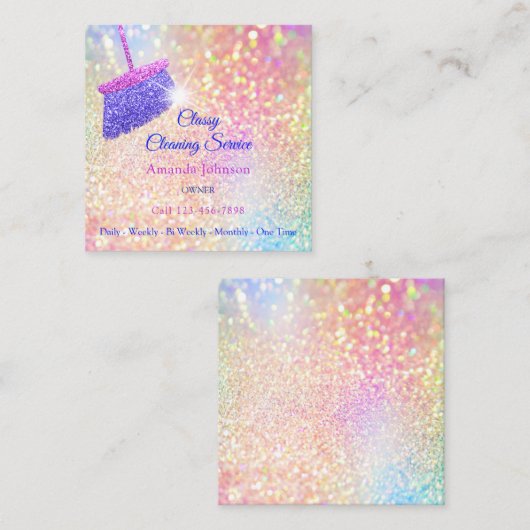 Classy Cleaning Services Holografen Gold Glitter Vierkante Visitekaartje (Voorkant / Achterkant)