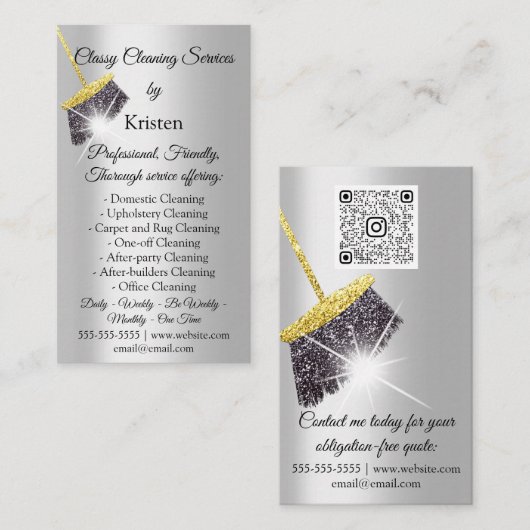 Classy Cleaning Services House QRCode Gold Visitekaartje (Voorkant / Achterkant)