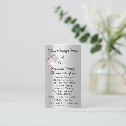 Classy Cleaning Services House QRCode Roos Visitekaartje (Staand voorkant)