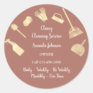 Classy Cleaning Services Kantoor Maid Gold Brown Ronde Sticker