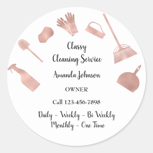 Classy Cleaning Services Kantoor Maid Roos White Ronde Sticker (Voorkant)