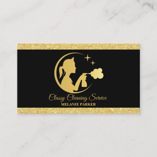 Classy Cleaning Services Logo Maid Gold Visitekaartje (Voorkant)
