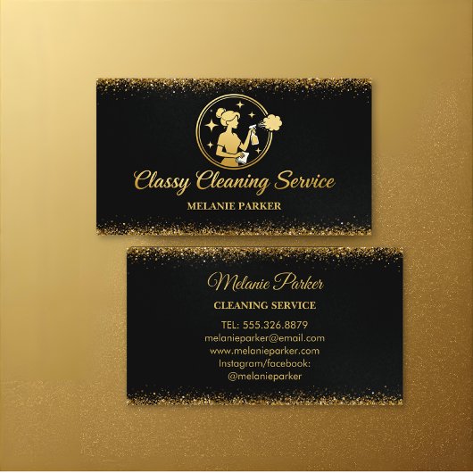 Classy Cleaning Services Logo Maid gold Visitekaartje