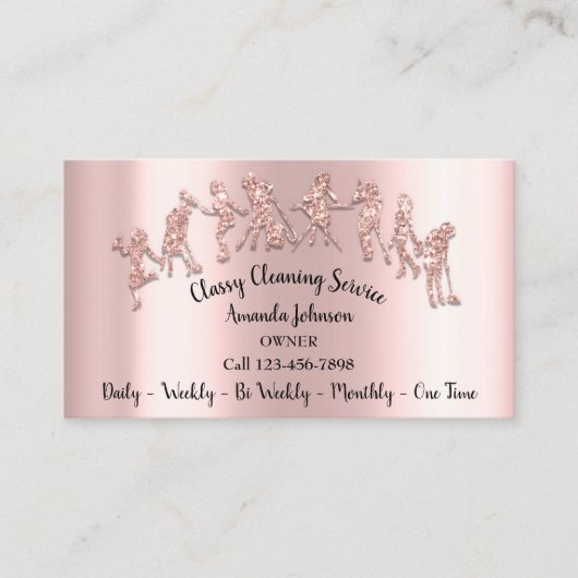 Classy Cleaning Services Logo Maid Roos Glitter Visitekaartje (Voorkant)