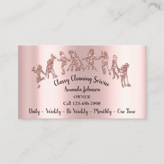 Classy Cleaning Services Logo Maid Roos Glitter Visitekaartje (Voorkant)