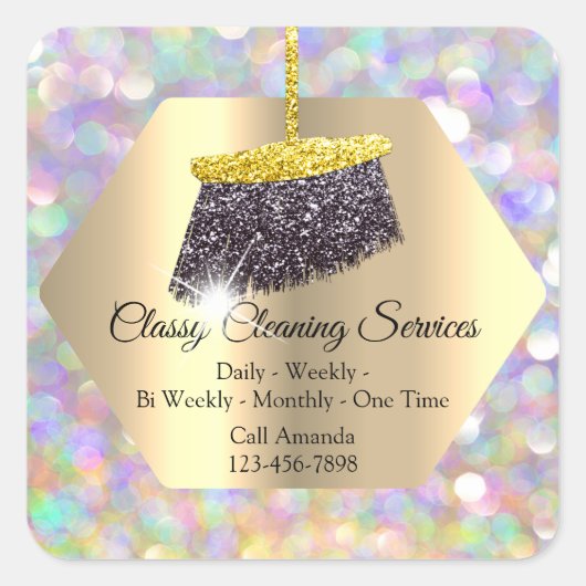 Classy Cleaning Services Maid Housekeeper Broom Vierkante Sticker (Voorkant)