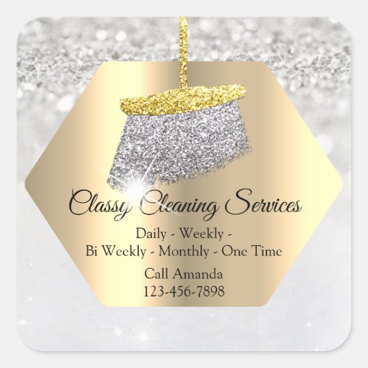Classy Cleaning Services Maid Housekeeper Silver Vierkante Sticker (Voorkant)