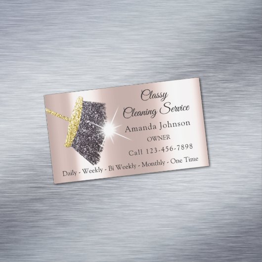 Classy Cleaning Services Maid Silver Roos House Magnetisch Visitekaartje (Voorbeeld)