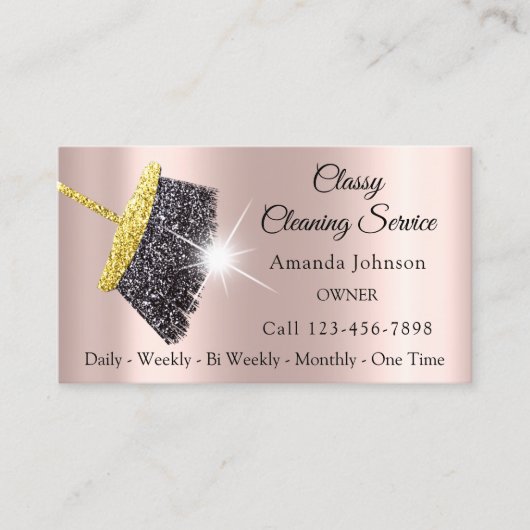 Classy Cleaning Services Roos Gold Glitter Grey Visitekaartje (Voorkant)